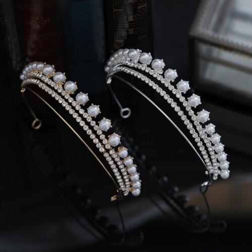 Korean-Style Simple Crystal Pearl Hairband Bridal Crown Headdress Wedding bride hair Accessories