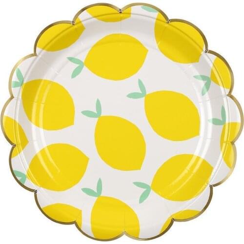 Fruit Printing Disposable Yellow Tableware Paper Plate Cup Napkin Party Picnic Birthday Party Decor Kids Supplies Baby Shower