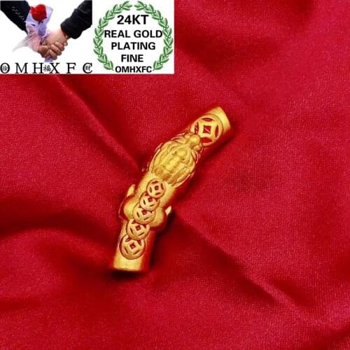 OMHXFC Wholesale YM222 European Fashion Hot Fine Woman Man Party Birthday Wedding Gift Vintage Coin Tube 24KT Gold Pendant Charm