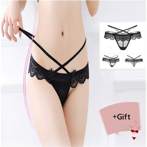 Sexy Fashion Lace Panties Transparent Hollow Private G-String Thong Panties embroidered Allure Erotic For Women Bikini Panties