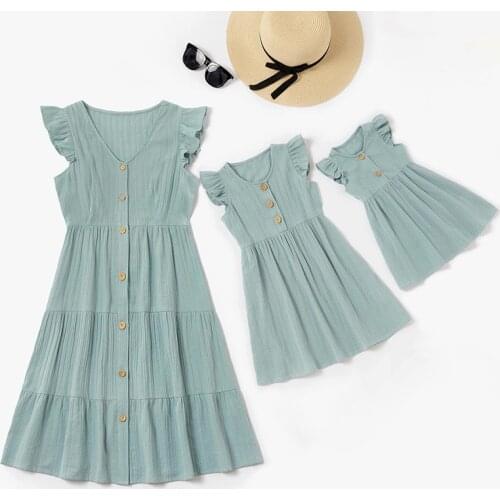 Family Matching Outfits 2021 Summer Casual Mother Daughter Baby Dresses Mom Daughter Party Dress Women Girls Beach Holiday Dress