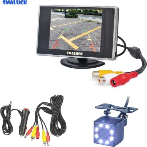 SMALUCK Wire 3.5" TFT LCD Backup HD Car Monitor Rear View Car LED Camera Kit Reversing Auto Parking Assistance System