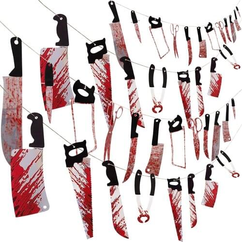 Halloween decorations blood knife pendant flag party bar haunted house decoration props terror blood knife pendant decoration