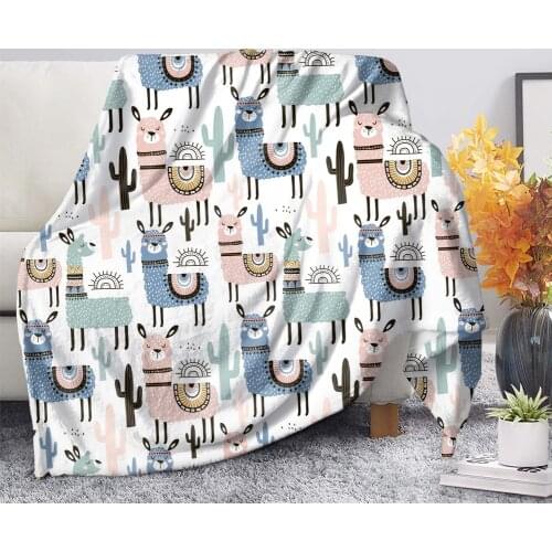 Upetstory Cute Animal Alpaca Pattern Throw Blanket Warm Quilt Blanket Dreamlike Gift Winter Bed Sheet Knee Blanket Fleece