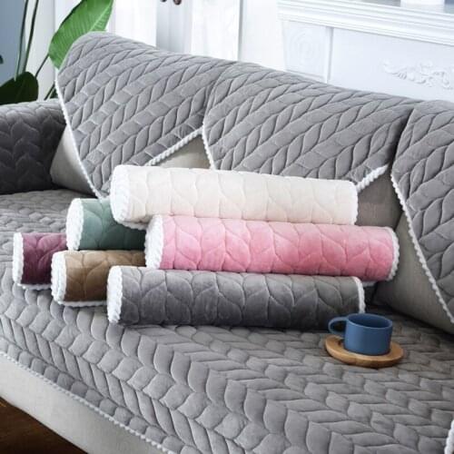Thicken Quilted Sofa Towel Short Plush Sofa Cover Lace Edge Slip Resistant Protective Cover European Style Couch Cover Universal