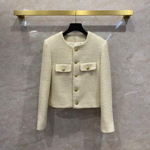 Korean Style Womens high quality O-neck Tweed coat New Designer elegant jackets Top B170
