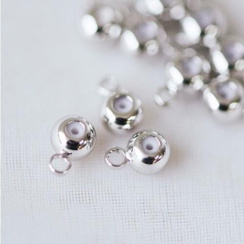 20pcs Silver Rondelle Rubber Stopper Beads with Loop, Rhodium Plated Brass Charm Holder Connector (GB-249)