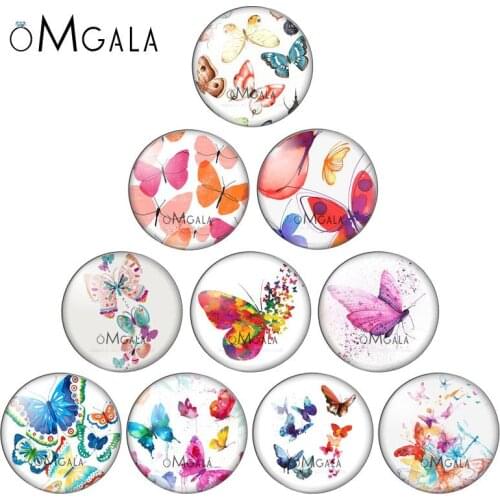 2021 Colorful Butterfly Paintings 10pcs 8mm/10mm12mm/18mm/20mm/25mm Round photo glass cabochon demo flat back Making findings