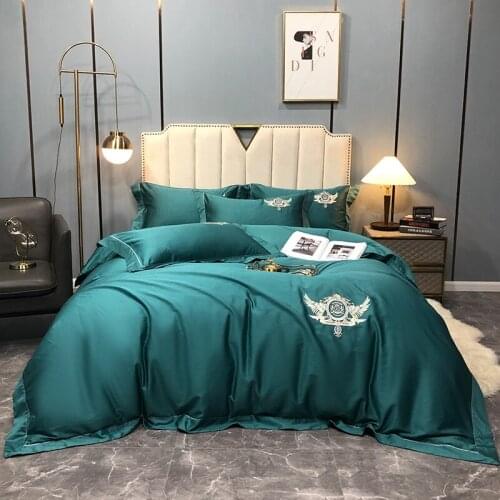 2020 Green Gray Yellow 600TC Egyptian Cotton Bedding Set Embroidery Duvet Cover Pillowcase Thick Bedspread 4pcs