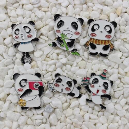5 Styles Panda Enamel Pin Cute animals Lapel Brooch Travel Photo happy life panda baby Creative Badge Gifts for children
