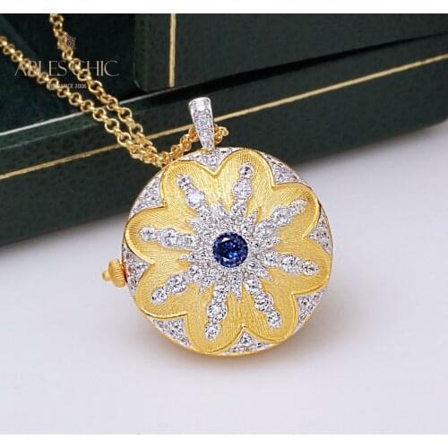 925 Sterling Silver Ruby CZ Vintage Locket Pendant 18K Gold Tone Renaissance Silky Pattern Necklace Red Fine Jewelry C11N3S25208