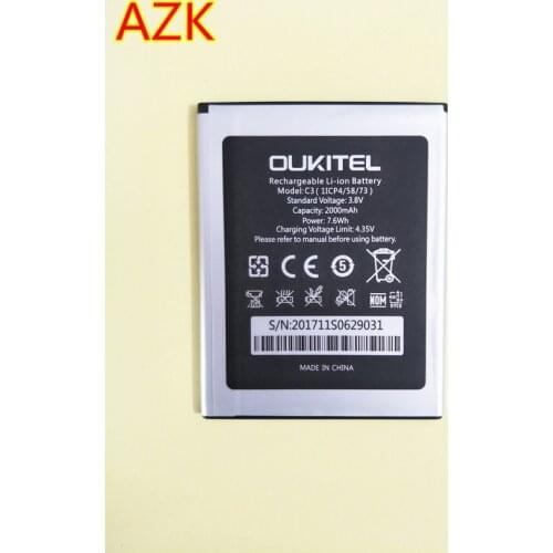 AZK 1PCS New 2000mAh battery For Oukitel C3 phone Battery High Quality +tracking number