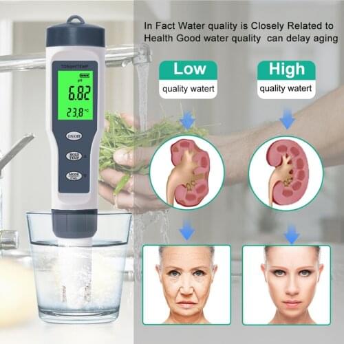 Digital PH Meter with ATC 3 in 1 PH TDS Temp High Accuracy Pocket Size PH Tester 0.00-14.00 PH Measurement Range