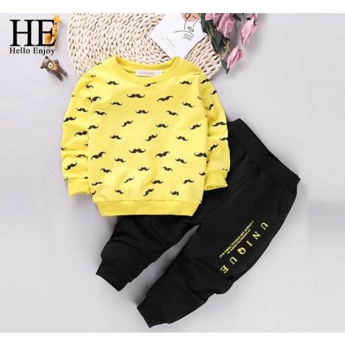 HE Hello Enjoy Toddler Boys Clothing Set Spring Children Girls Sports Clothes Sets Baby Boy Letter Shirts Pants Clothes Suits