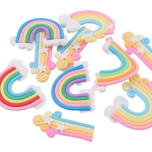 Popular Fashion Mix Color 10PCS Rainbow Polymer Clay Kawaii Flatback Cabochon Craft Embellishment