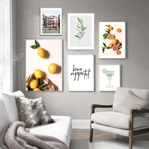 Canvas Painting Green Leaf Fresh Fruit Poster Nordic Cocktail Art Print Modern Scandinavian Wall Picture for Room Decor No Frame
