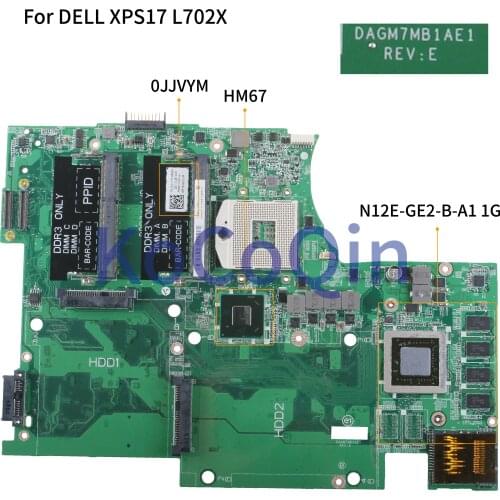 KoCoQin Laptop motherboard For DELL XPS 17R L702X 2D Mainboard CN-0JJVYM 0JJVYM DAGM7MB1AE1 N12E-GE2-B-A1 1G HM67