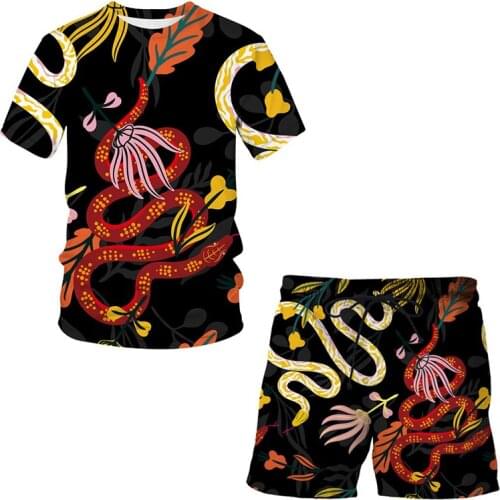Summer 2021 new Abstract Animal 3D print suit pattern T shirt short sleeve + casual shorts Men / Women Streetwear snake clothing