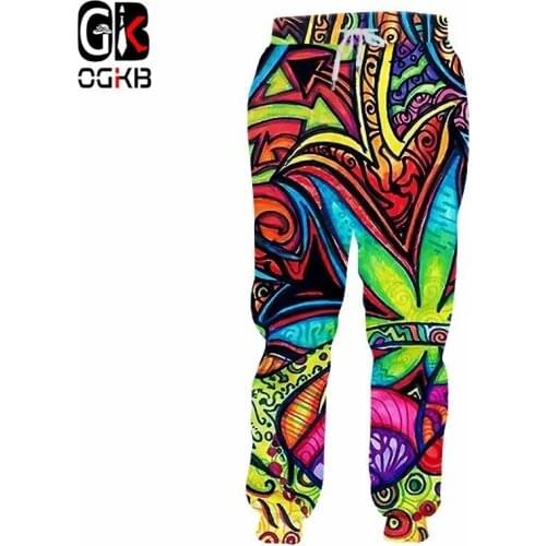 OGKB Jogger Pants Homme Hot Loose 3D Sweatpants Printed Oil Painting Leaves Hip Hop Plus Size 5XL Harem Pants Man Winter Spring