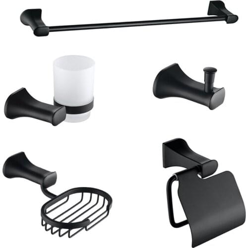 Bathroom Hardware Set Black Robe Hook Towel Rail Bar Rack Bar Soap Shelf Tissue Paper Holder Toothbrush Holder Accessories Kit
