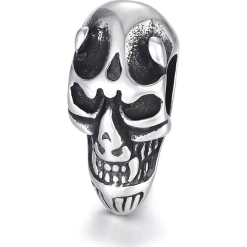 Stainless Steel Skull Bead Polished 6mm Large Hole Beads Metal Charm Accessories for DIY Bracelet Jewelry Making