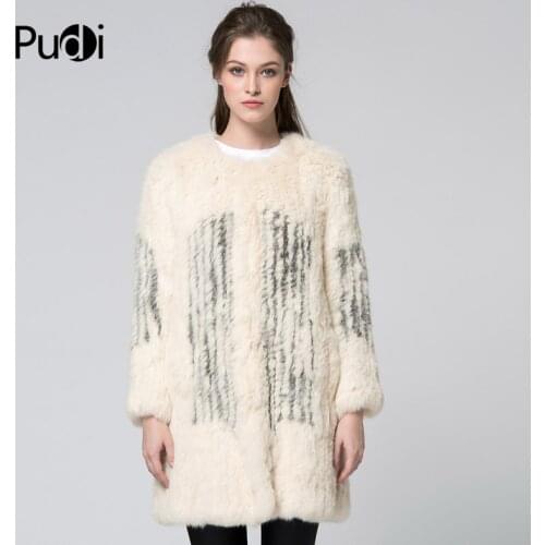 Pudi CT7032 New Winter Ladies Fashion Real Fur Coat Rabbit Hair Double-breasted Coat Is Warm And Comfortable