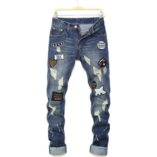 NEW Fashion 2018 hole men jeans Slim embroidered jeans