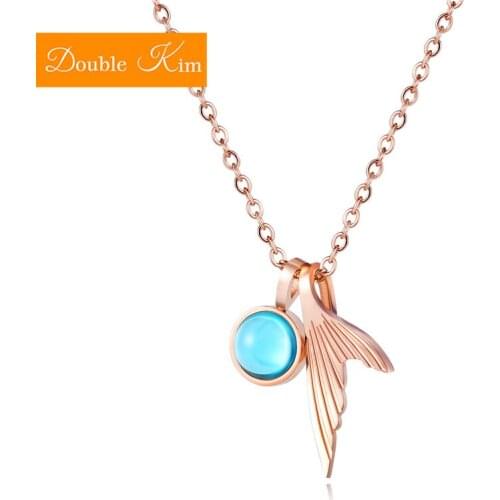 Tail Mermaid Necklace Titanium Stainless Steel Crystal Rose Gold Gold Color Chain Necklace Trendy Fashion Women Jewelry Gift