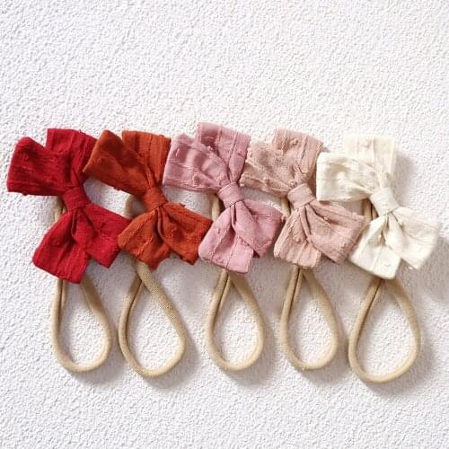 Baby Bows Headband Nylon Girls Cotton Linen Hair Accessories Soft Children Jacquard Head Bands Infant Princess Hairbands Cute