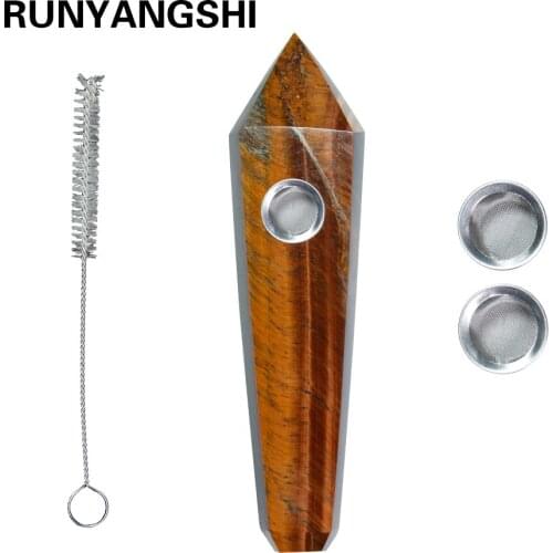 Runyangshi Natural yellow tiger eye Crystal quartz Tube with 3pcs Screen Filters and 1 Brush