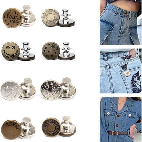 Detachable Retro Metal Buttons Snap Fastener Pants Pin for Jeans Retractable Button Sewing-Free Buckles Perfect Fit Reduce Waist