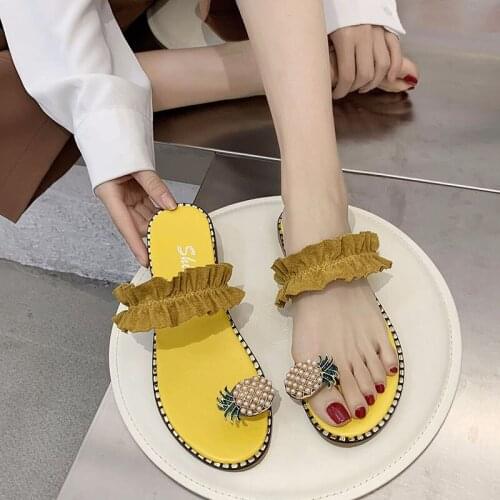 Women Flats Slippers Summer Casual Flip Flops Flowers Pearl Woman Flat Shoes 35-43 plus size Comfortable Female Beach Sandals