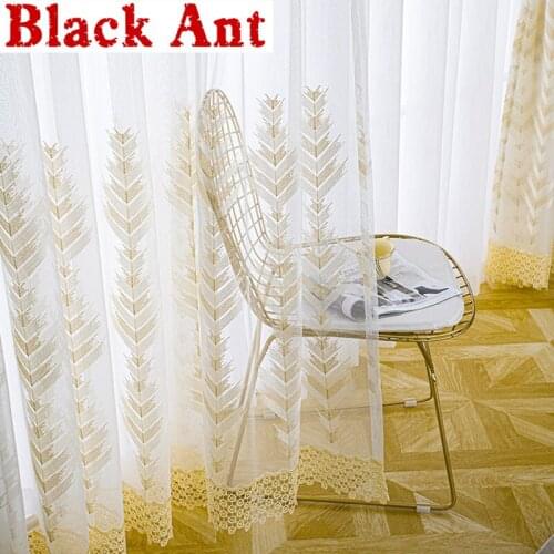 Nordic High Grade Water-Soluble Geometry Embroidery Tulle Curtain Window Screen Sheer Voile for Bedroom Balcony Fashion ZH222F5
