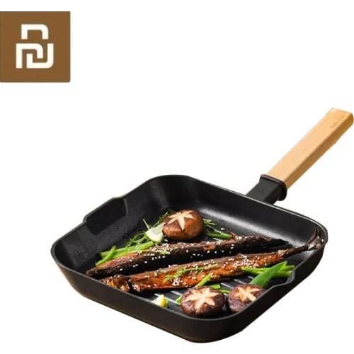 Xiaomi Mijia Yuewei Creative Steak Pot Non-stick Frying Fast Heat Conduction Frying Pan Wooden Handle Folding for Kitchen