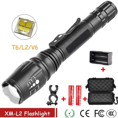 T6/L2/V6 LED Flashlight Ultra Bright Rechargeable Torch linterna Led Flashlight Adjustable for Camping Hiking Emergency