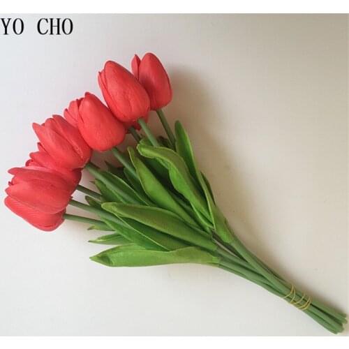 YO CHO 31 PCS/LOT Tulips Fake Flowers Party Supplies PU Artificial Flowers For Home Wedding Garden Decoration Bridal Bouquet DIY