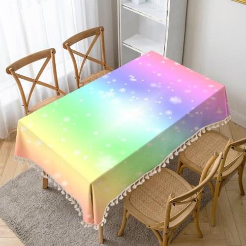 Rainbow Sky Printing Table Cloth Tassel Waterproof Tablecloth Thick Rectangular Manteles Mesa Nappe Wedding Decorate Table Cover