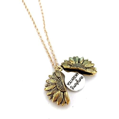 YOU ARE MY SunShine Sunflower Pendant Necklace Women Vintage Openable Double Lettering Necklace Men Jewelry Collares