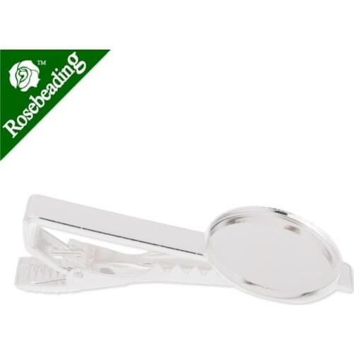 Tie Clip Bar with 20mm round bezel,Brass filled,Silver plated,length 51mm,sold by 10pcs/lot-C3585