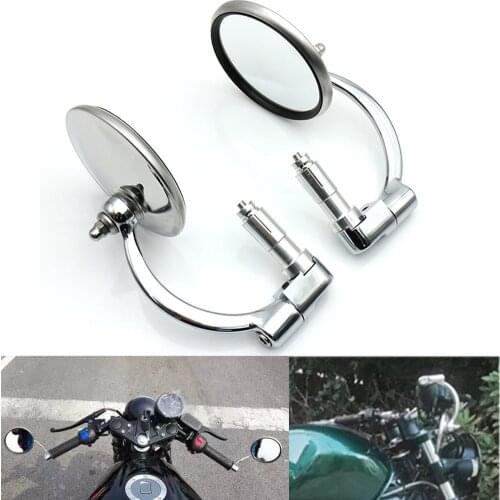 Universal Motorcycle Chrome Aluminum 7/8" 22MM Side Rear View Mirrors Handle Bar End Dual Sport bike Cruiser Bobber Chopper