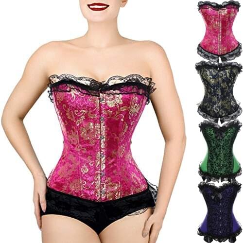 Overbust Corset for Women Satin Lace Up Boned Bustier Top Dance Classic Daily Plus Size Corselete Sexy Gothic Party Clubwear
