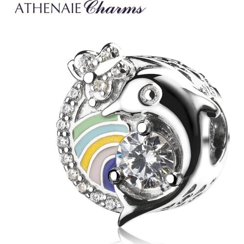 ATHENAIE Enamel Charm 925 Sterling Silver Colorful Rainbow Butterfly Dolphin Charms for Women Bracelet Necklace DIY Jewelry Gift
