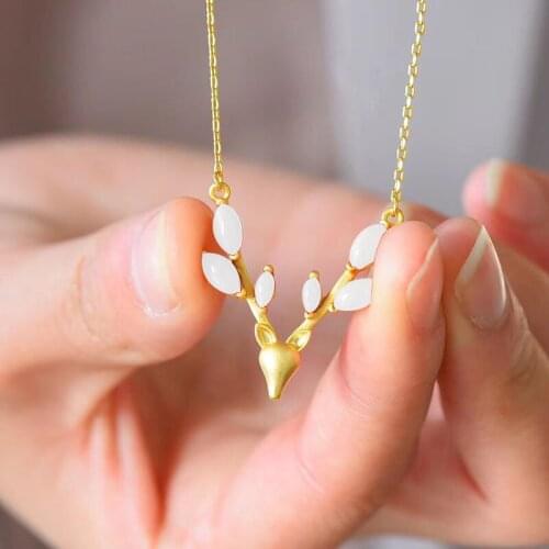 Fashion Silver 925 Women Choker Necklace Gold O Chain Accessories Female Trendy Gold Deer Pendant Necklace Lady Clavicle Bijou