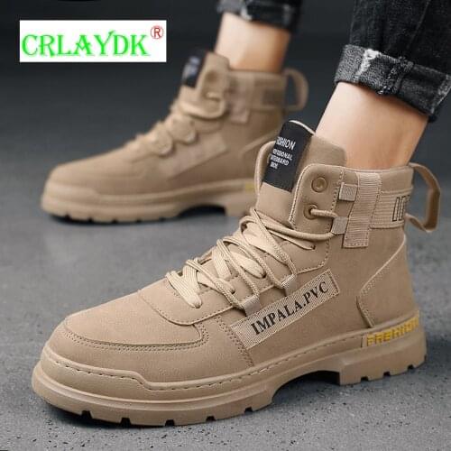 CRLAYDK Winter Mens Shoes High Top Boots Tooling Motorcycle Retro Thick Sole Fashion Ankle Botas Comfort Soft Casual Footwear