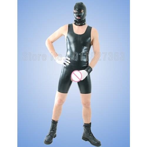 100% Latex Bodysuit Sleeveless Jumpsuit High Quality males Rubber Vest Catsuit with open Crotch (w/o Hood & Gloves)