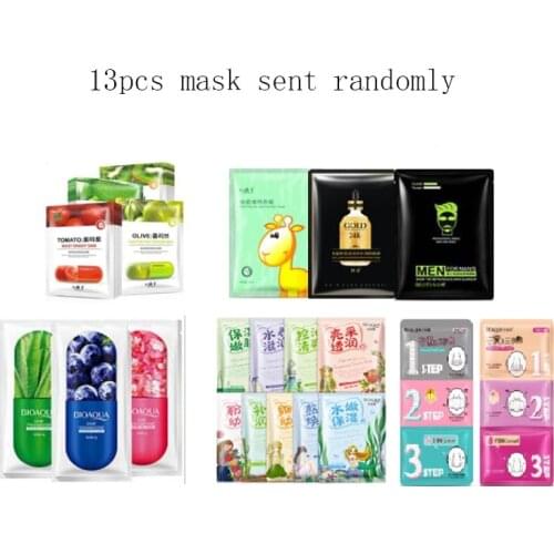 13Pcs Mixed HuanYanCao Facial Mask Cartoon & Plant Fruit Face Mask Deep Moisture Nourish Beauty Skin Essential Face Care