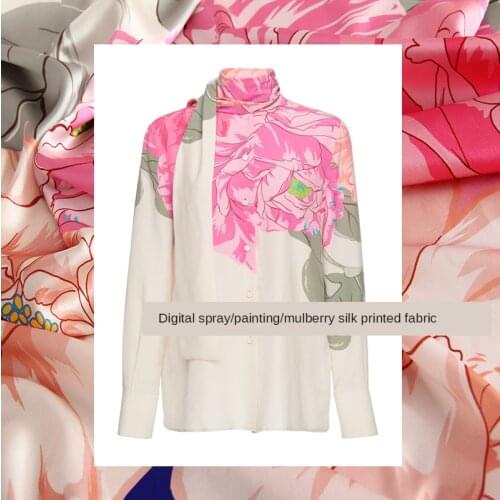 140 * 100CM Spring and Summer 2020 Elastic Satin Peony Soft Pink Color Matching Flower Mulberry Silk High-Definition Fabric