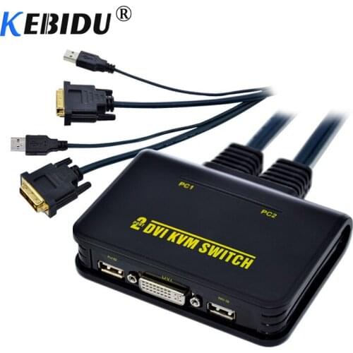 2 Port USB2.0 DVI KVM Switcher Switch Box 2 in Audio Video Cable for Monitor Keyboard Mouse HDMI-compatible Monitor KVM Switch