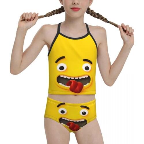 2021 Anime Manga Chibi Swimwear for junior high school Girl Print Face Cute Bikini Wholesale Brand for Children Girl