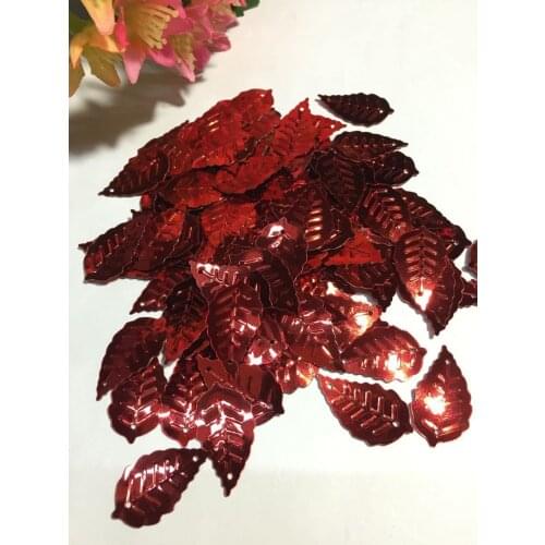 50g/lot Leaf Sequins 13*24mm PVC Sewing DIY Garment Accessory Leaves With 2 Holes Red Confetti